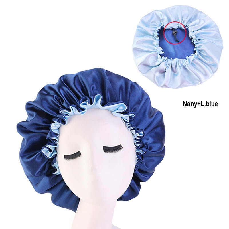 New Large Satin Bonnet Silk Night Sleeping Cap Long Satin Bonnet With Head Tie Band Bonnet Edge Wrap For Women Curly Braid Hair - Amazhona 