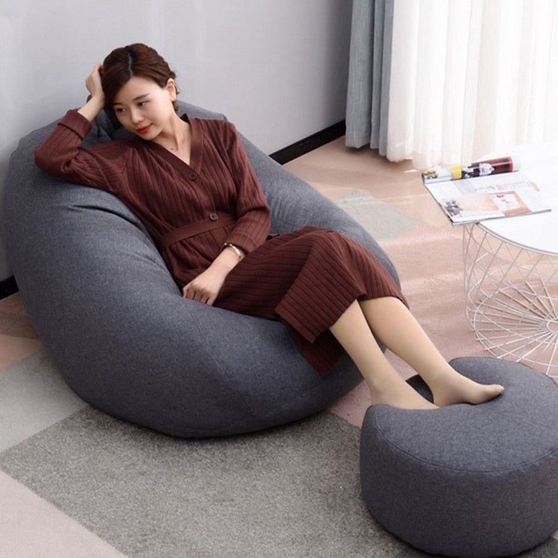 New Large Small Lazy Sofas Cover Chairs without Filler Linen Cloth Lounger Seat Bean Bag Pouf Puff Couch Tatami Living Room - Amazhona 