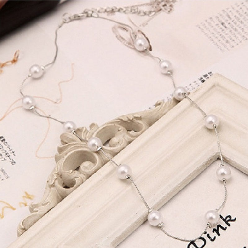 New Long Double Layer Simulated Pearl Necklace Women Sweater Chain Necklace Female Collares Statement Jewlery Wholesale 2022 - Amazhona 