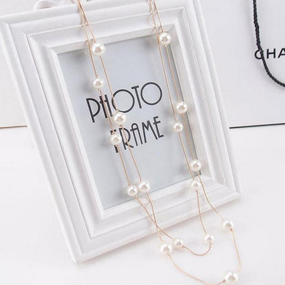 New Long Double Layer Simulated Pearl Necklace Women Sweater Chain Necklace Female Collares Statement Jewlery Wholesale 2022 - Amazhona 