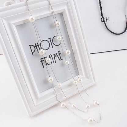 New Long Double Layer Simulated Pearl Necklace Women Sweater Chain Necklace Female Collares Statement Jewlery Wholesale 2022 - Amazhona 