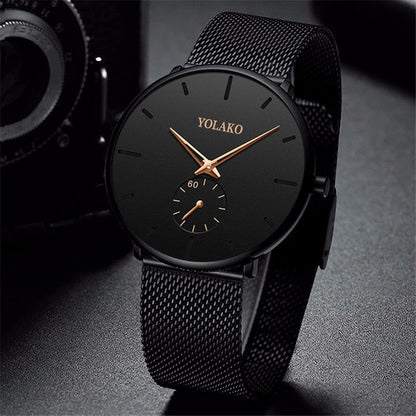 New Mens Ultra ThinMinimalist Quartz Casual Leather Watches Men Watch Male Simple Stainless Steel Mesh Band Clock Reloj Hombre - Amazhona 