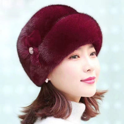 New Russian Fur Ski Hat Winter Warm Imitation Mink Fur Caps For Women Earflap Fisherman Earwarmer Hat Floral Basin Cap - Amazhona 