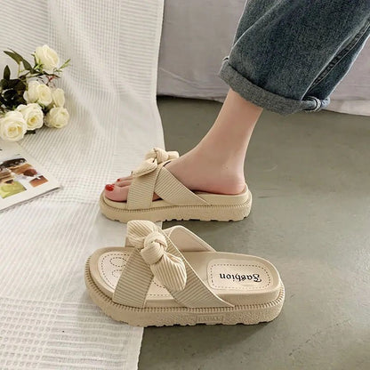 New Style Fairy Style Lady Summer Slippers Thick Platform Flat Sandals with Butterfly-Knot Summer Flip Flops Sandals Women - Amazhona 