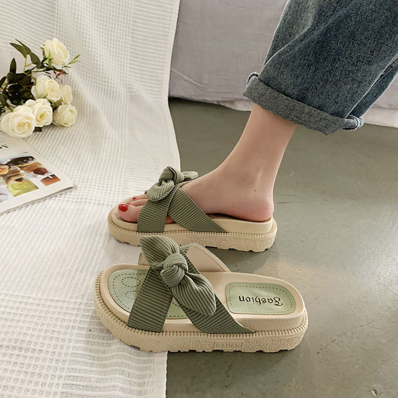 New Style Fairy Style Lady Summer Slippers Thick Platform Flat Sandals with Butterfly-Knot Summer Flip Flops Sandals Women - Amazhona 