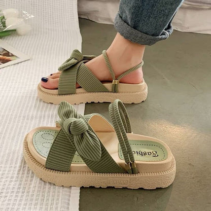 New Style Fairy Style Lady Summer Slippers Thick Platform Flat Sandals with Butterfly-Knot Summer Flip Flops Sandals Women - Amazhona 