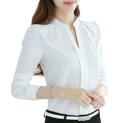 New Style V-neck Long-sleeved Elegant Ladies Office Chiffon Shirt - Amazhona 