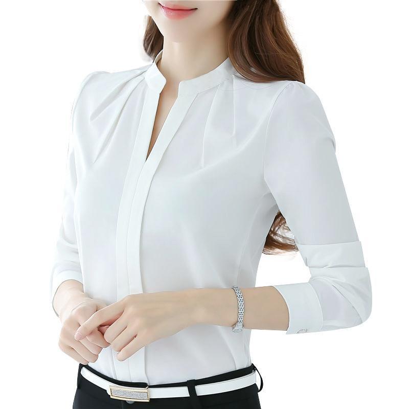 New Style V-neck Long-sleeved Elegant Ladies Office Chiffon Shirt - Amazhona 