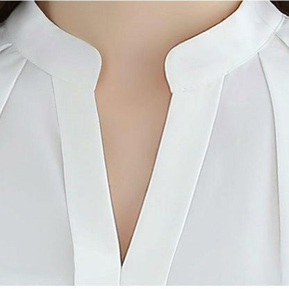 New Style V-neck Long-sleeved Elegant Ladies Office Chiffon Shirt - Amazhona 