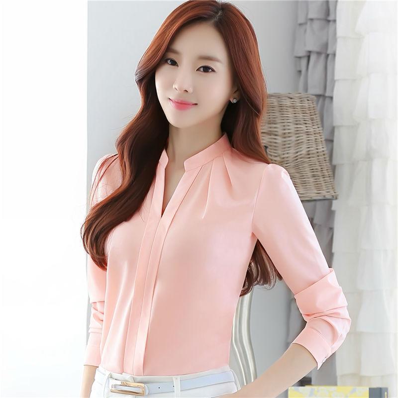 New Style V-neck Long-sleeved Elegant Ladies Office Chiffon Shirt - Amazhona 