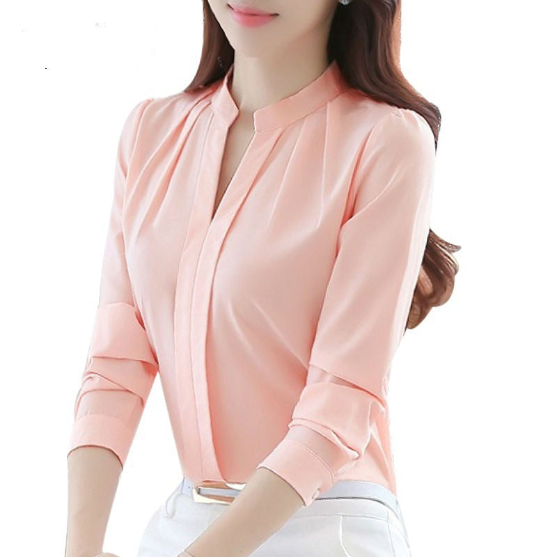 New Style V-neck Long-sleeved Elegant Ladies Office Chiffon Shirt - Amazhona 