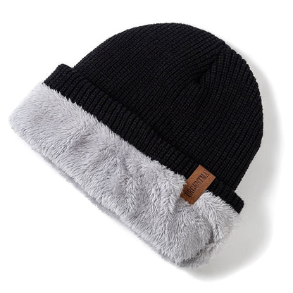 New Unisex Letter Beanie Hat Leisure Add Fur Lined Winter Hats For Men Women Keep Warm Knitted Hat Fashion Solid Ski Bonnet Cap - Amazhona 