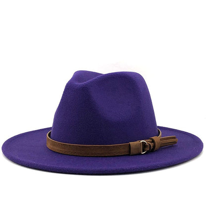 New Women Men Wool Fedora Hat With Leather Ribbon Gentleman Elegant Lady Winter Autumn Wide Brim Jazz Church Panama Sombrero Cap - Amazhona 