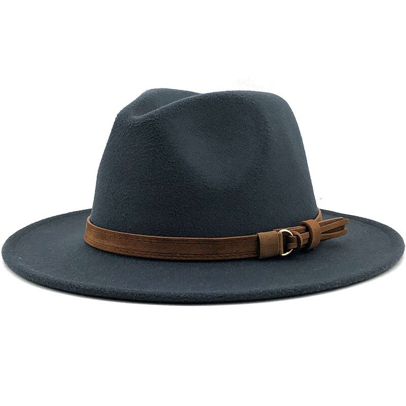 New Women Men Wool Fedora Hat With Leather Ribbon Gentleman Elegant Lady Winter Autumn Wide Brim Jazz Church Panama Sombrero Cap - Amazhona 