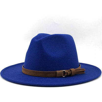 New Women Men Wool Fedora Hat With Leather Ribbon Gentleman Elegant Lady Winter Autumn Wide Brim Jazz Church Panama Sombrero Cap - Amazhona 