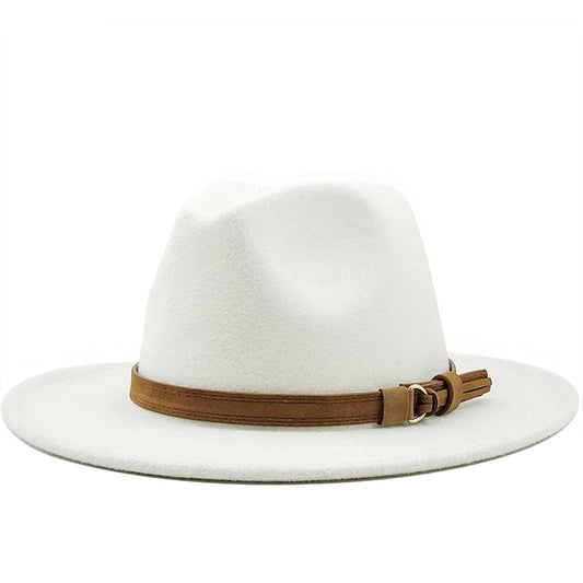 New Women Men Wool Fedora Hat With Leather Ribbon Gentleman Elegant Lady Winter Autumn Wide Brim Jazz Church Panama Sombrero Cap - Amazhona 