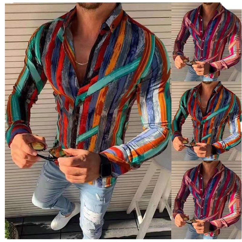 New Youth Printed Long-sleeved Men's Casual Fashion Trendy Shirt - Amazhona 