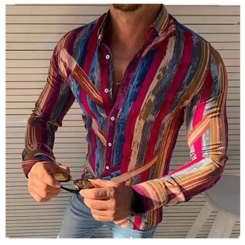 New Youth Printed Long-sleeved Men's Casual Fashion Trendy Shirt - Amazhona 