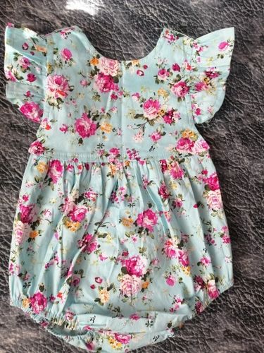 New girls blue printed small floral romper - Amazhona 