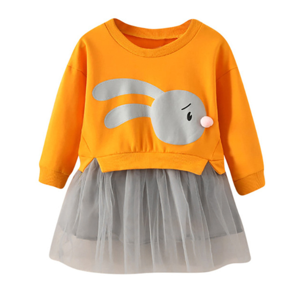 New spring infant skirt 1 long sleeved dress 2 female baby cartoon 3 4 princess dress lace dress tide - Amazhona 