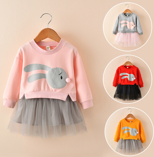 New spring infant skirt 1 long sleeved dress 2 female baby cartoon 3 4 princess dress lace dress tide - Amazhona 