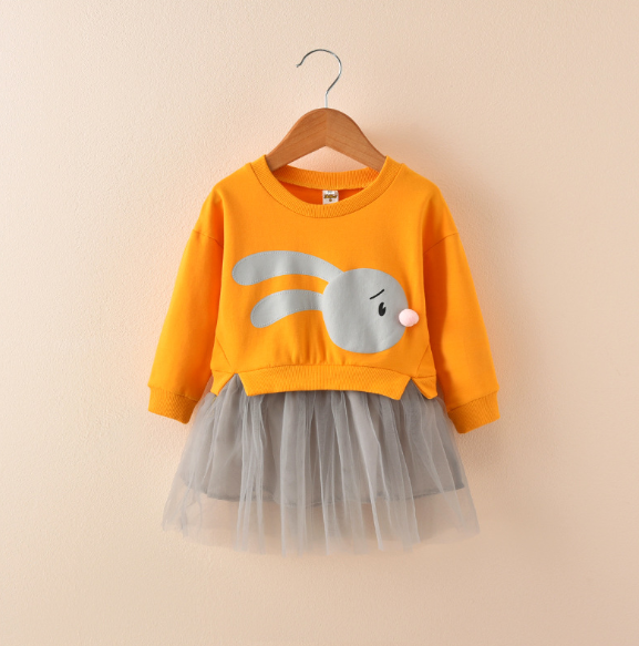 New spring infant skirt 1 long sleeved dress 2 female baby cartoon 3 4 princess dress lace dress tide - Amazhona 