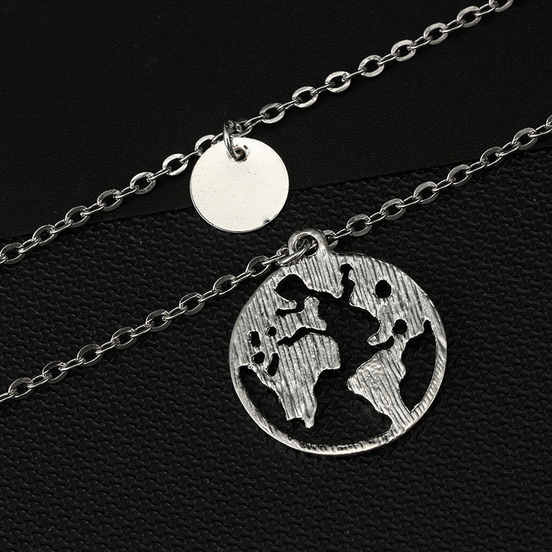 New women's wafer world map pendant necklace - Amazhona 