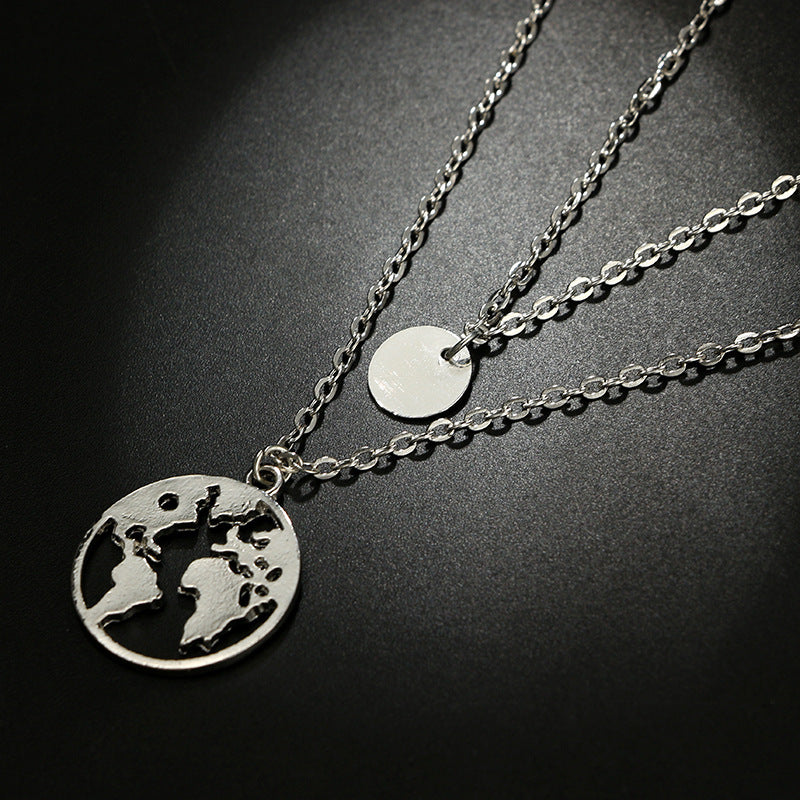 New women's wafer world map pendant necklace - Amazhona 