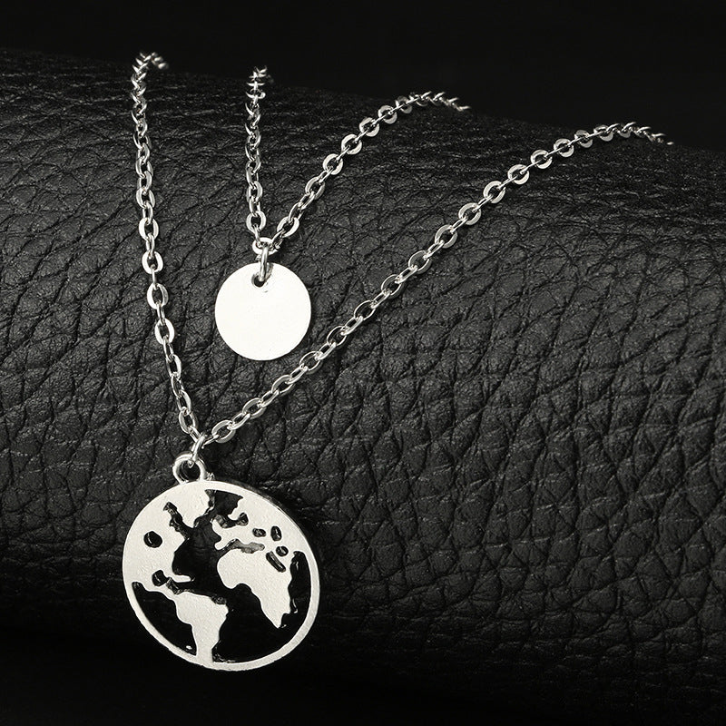 New women's wafer world map pendant necklace - Amazhona 