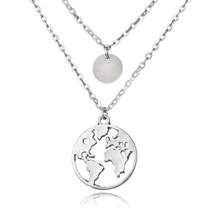 New women's wafer world map pendant necklace - Amazhona 