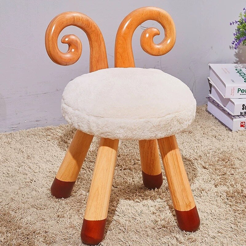 Nordic Creative Ins Children's Solid Wood Stool Cartoon Kindergarten Table and Chair Stool Baby Chair for School Home Kids Chair - Amazhona 