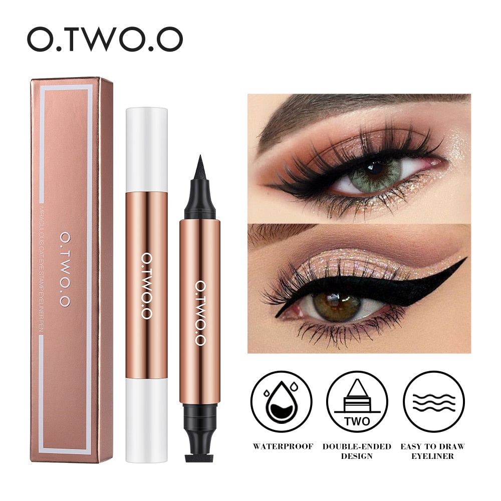 O.TWO.O Eyeliner Stamp Black Liquid Eyeliner Pen Waterproof Fast Dry Double-ended Eye Liner Pencil Make-up for Women Cosmetics - Amazhona 