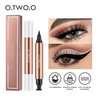 O.TWO.O Eyeliner Stamp Black Liquid Eyeliner Pen Waterproof Fast Dry Double-ended Eye Liner Pencil Make-up for Women Cosmetics - Amazhona 