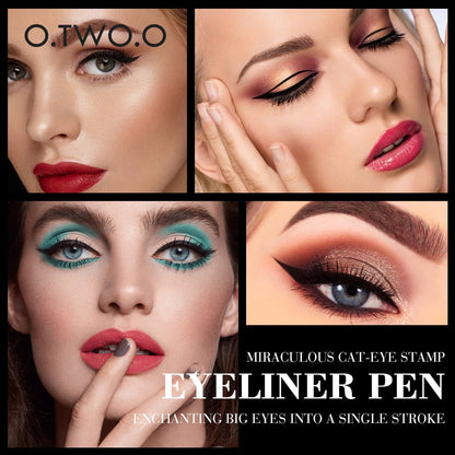 O.TWO.O Eyeliner Stamp Black Liquid Eyeliner Pen Waterproof Fast Dry Double-ended Eye Liner Pencil Make-up for Women Cosmetics - Amazhona 