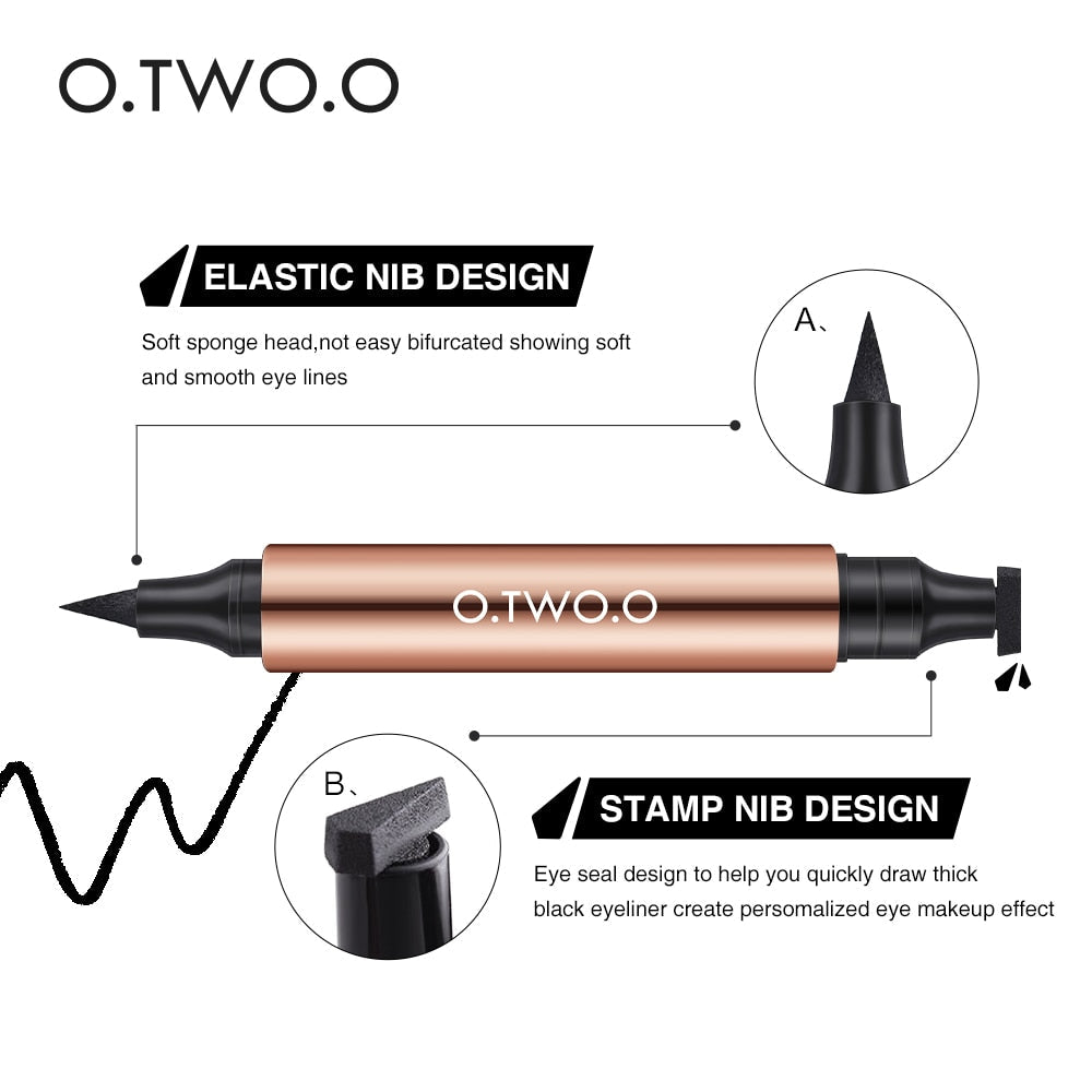 O.TWO.O Eyeliner Stamp Black Liquid Eyeliner Pen Waterproof Fast Dry Double-ended Eye Liner Pencil Make-up for Women Cosmetics - Amazhona 