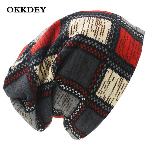 OKKDEY Fashion Cotton Autumn Winter Hats For Women Plaid Design Dual-use Ladies Beanie Hat Scarf Men Casual Skullies Beanies - Amazhona 