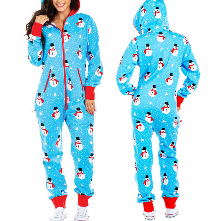 One-piece Pajamas Women Autumn And Winter Couples Hooded Home Service Jumpsuit - Amazhona 