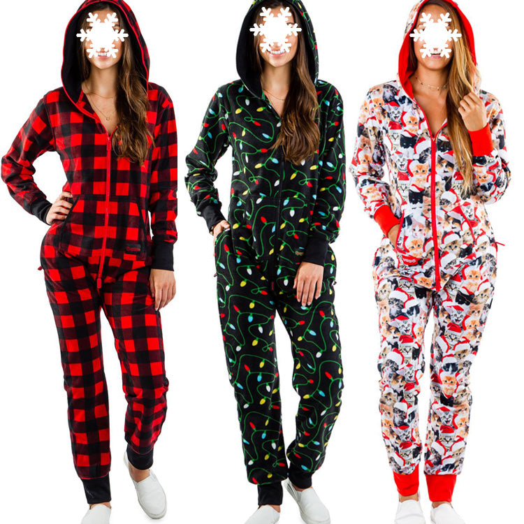 One-piece Pajamas Women Autumn And Winter Couples Hooded Home Service Jumpsuit - Amazhona 