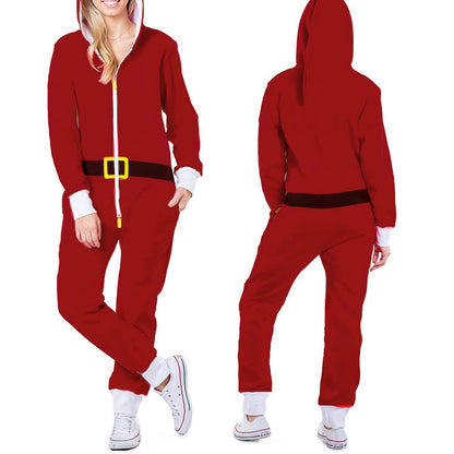 One-piece Pajamas Women Autumn And Winter Couples Hooded Home Service Jumpsuit - Amazhona 