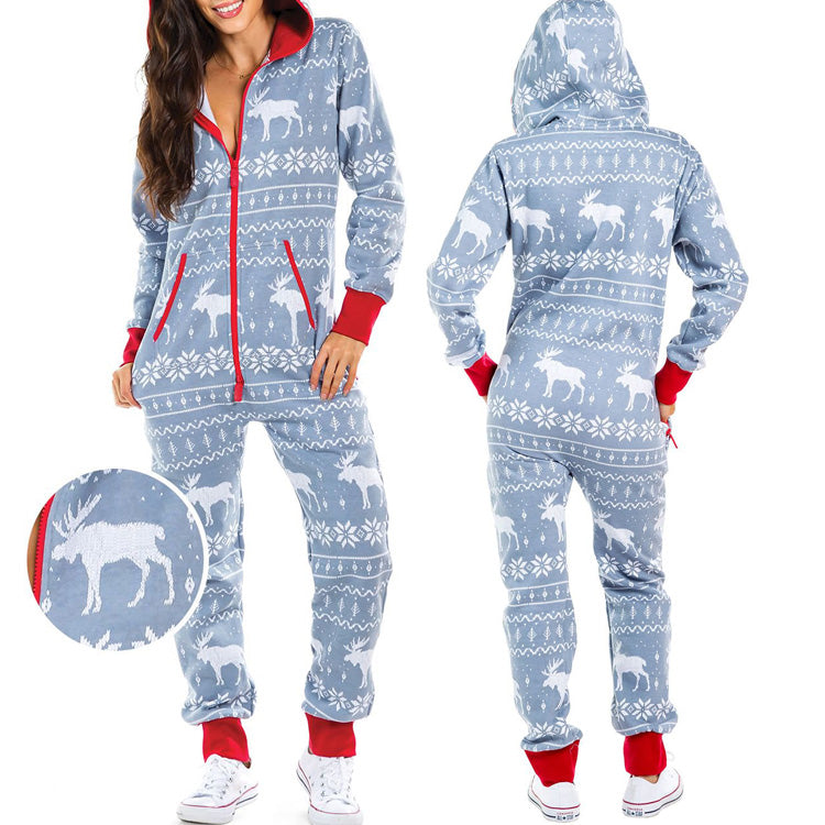 One-piece Pajamas Women Autumn And Winter Couples Hooded Home Service Jumpsuit - Amazhona 