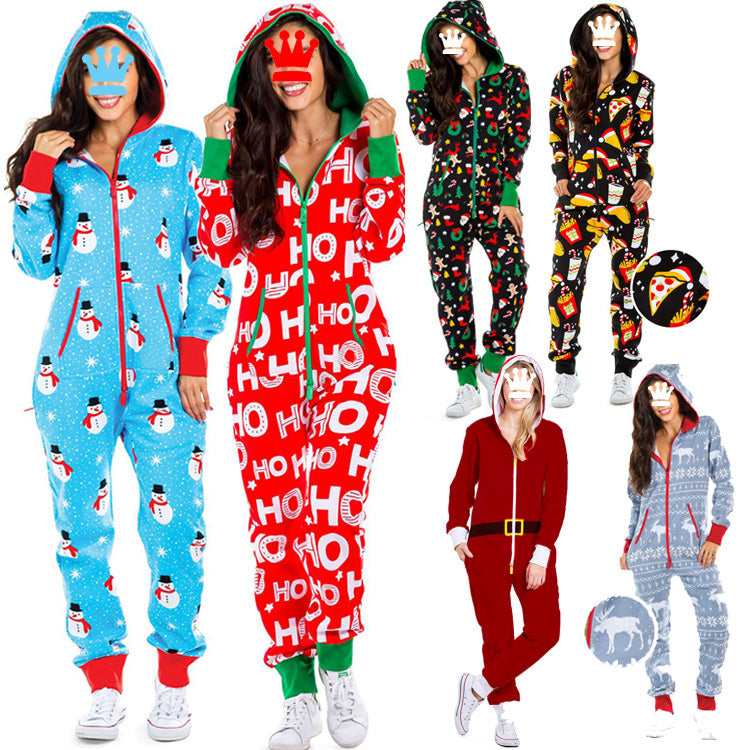 One-piece Pajamas Women Autumn And Winter Couples Hooded Home Service Jumpsuit - Amazhona 