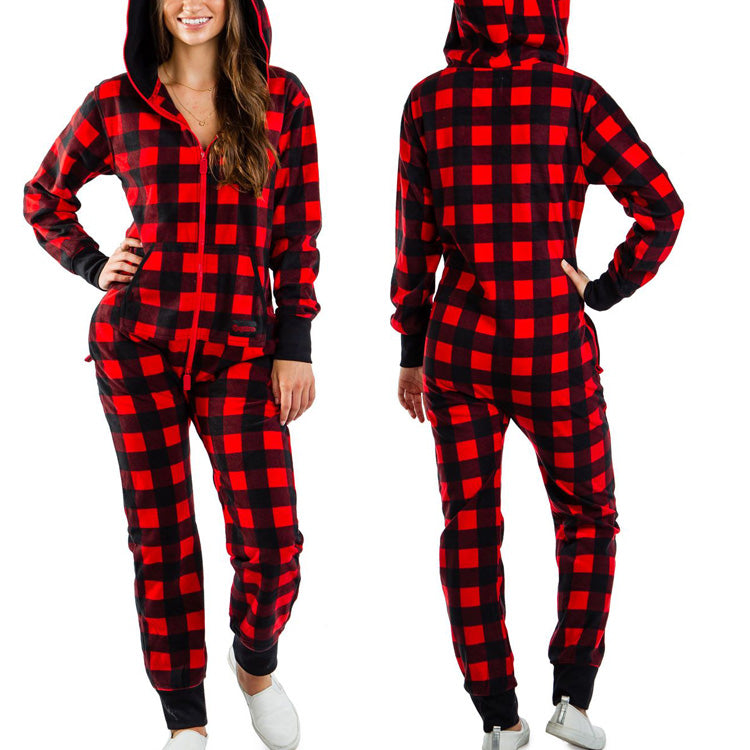 One-piece Pajamas Women Autumn And Winter Couples Hooded Home Service Jumpsuit - Amazhona 