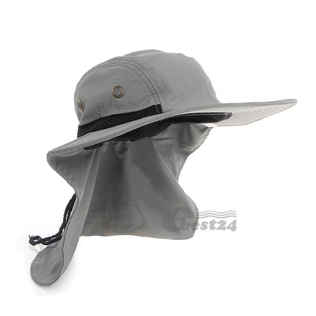 Outdoor Unisex Sun Protect Caps Bucket Hat Solid Casual Brim Sun Block Quick Drying Fishing Climbing Hat UV Protection Face Neck - Amazhona 