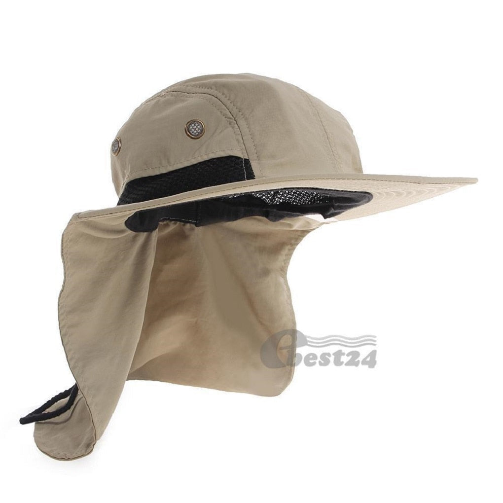 Outdoor Unisex Sun Protect Caps Bucket Hat Solid Casual Brim Sun Block Quick Drying Fishing Climbing Hat UV Protection Face Neck - Amazhona 