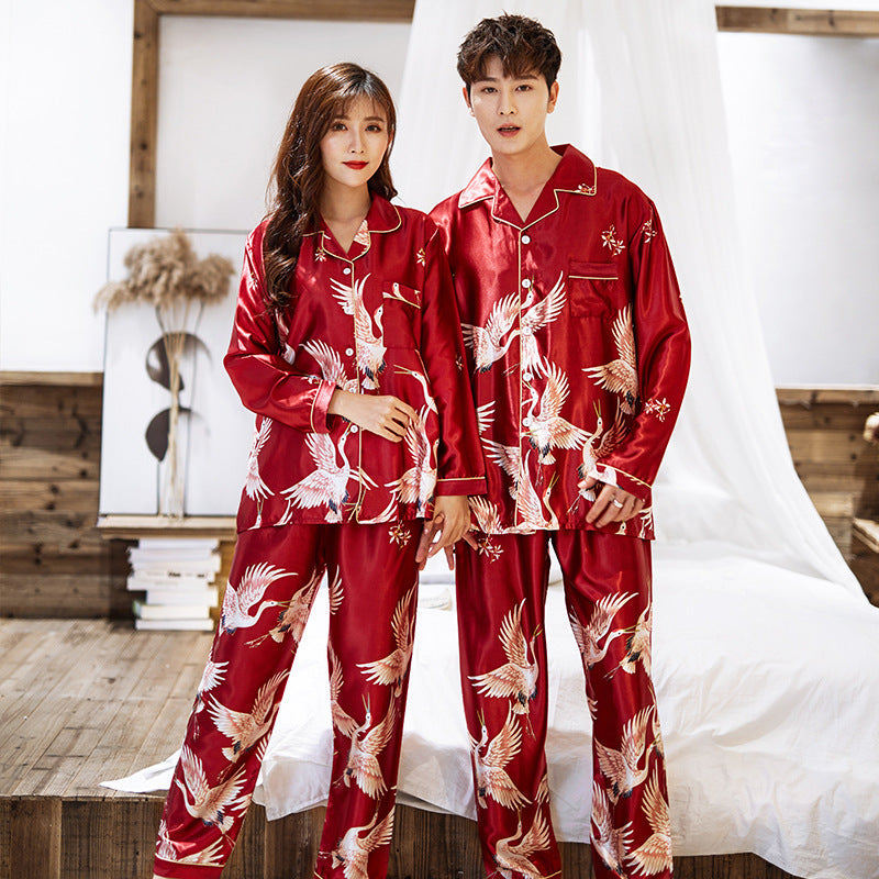 Pajamas Couple Long-sleeved Cardigan Two-piece Suit Men's And Women's Homewear - Amazhona 