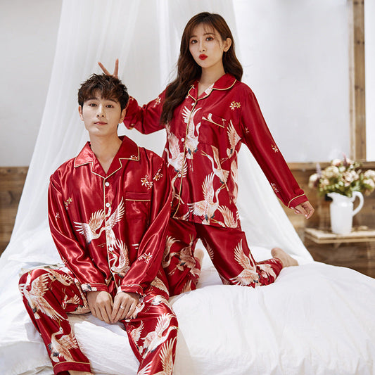 Pajamas Couple Long-sleeved Cardigan Two-piece Suit Men's And Women's Homewear - Amazhona 