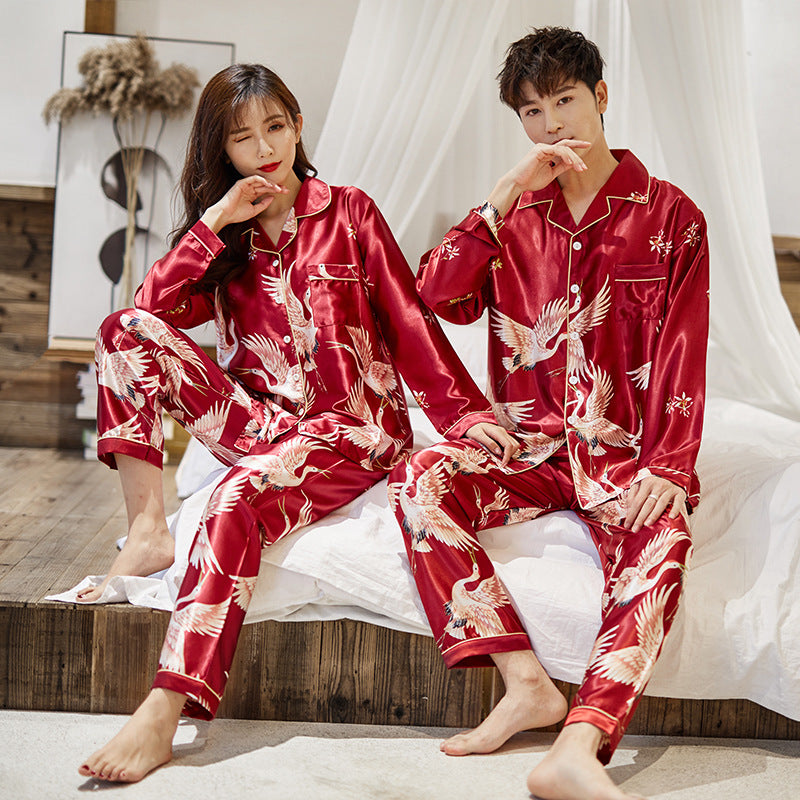 Pajamas Couple Long-sleeved Cardigan Two-piece Suit Men's And Women's Homewear - Amazhona 