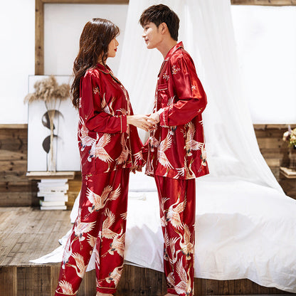 Pajamas Couple Long-sleeved Cardigan Two-piece Suit Men's And Women's Homewear - Amazhona 