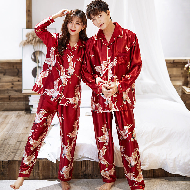 Pajamas Couple Long-sleeved Cardigan Two-piece Suit Men's And Women's Homewear - Amazhona 