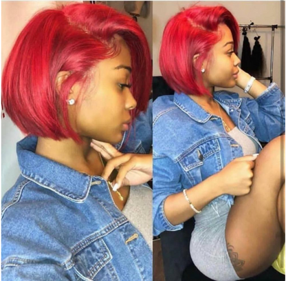 Partially Divided Big Red BOB Short Hair - Amazhona 